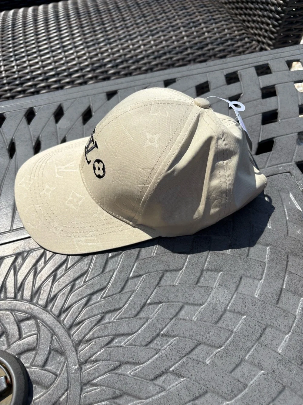 Beige Monogram Embroidered Cap